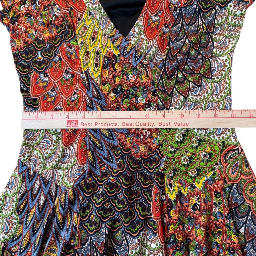Joseph Ribkoff Dress Women 8 Paisley Peacock Print V Neck MIDI Multicolor - Picture 12 of 14
